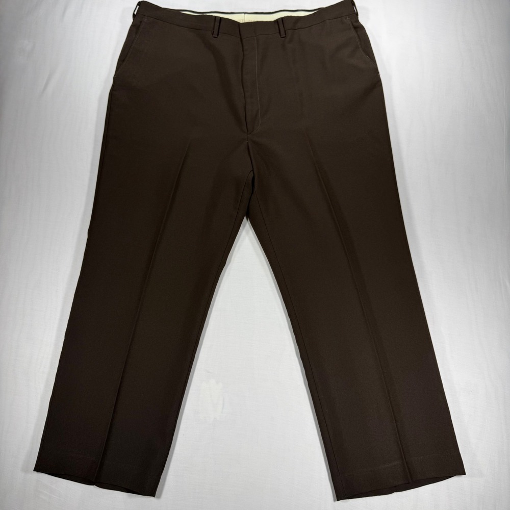 Vintage Haggar Magic Stretch Dress Pants Mens 42x29 Brown Wool Blend Flat Front